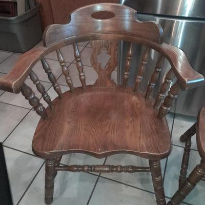 Six matching solid oak wood Tell City chair company dining room chairs - 2 captain chairs TANBARK OAK