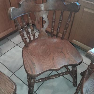 Six matching solid oak wood Tell City chair company dining room chairs - 2 captain chairs TANBARK OAK