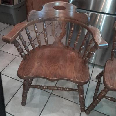 Six matching solid oak wood Tell City chair company dining room chairs - 2 captain chairs TANBARK OAK