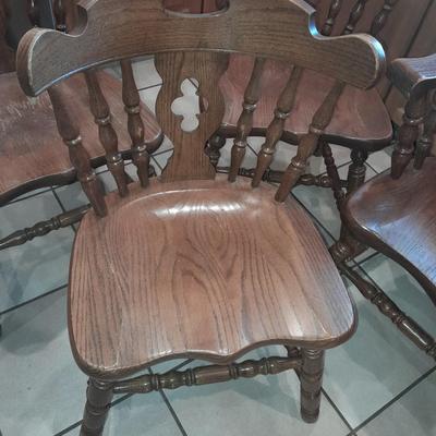 Six matching solid oak wood Tell City chair company dining room chairs - 2 captain chairs TANBARK OAK