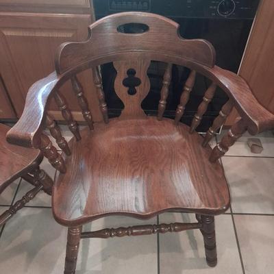 Six matching solid oak wood Tell City chair company dining room chairs - 2 captain chairs TANBARK OAK
