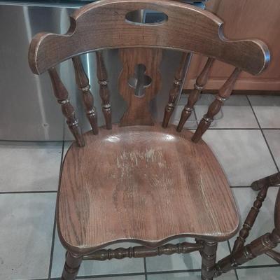 Six matching solid oak wood Tell City chair company dining room chairs - 2 captain chairs TANBARK OAK