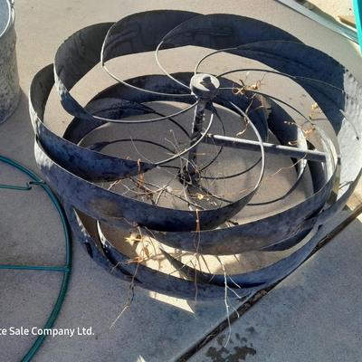 Galvanized metal bucket, Metal Tree stand and whirly- gig part