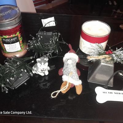 Christmas decor for the dog lover! and two bundles of battery-operated LED lights scented candles.