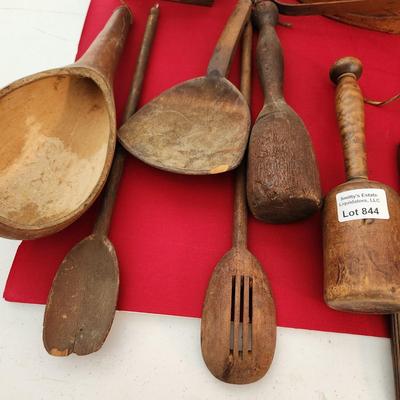 Lot of Primitive Wood Cooking utensils Decor