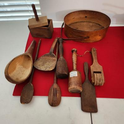 Lot of Primitive Wood Cooking utensils Decor