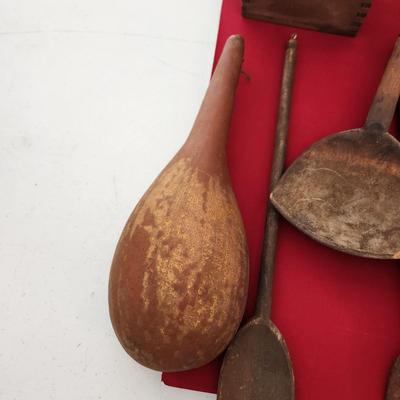 Lot of Primitive Wood Cooking utensils Decor