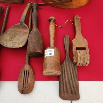 Lot of Primitive Wood Cooking utensils Decor