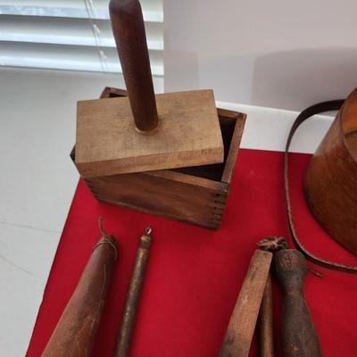 Lot of Primitive Wood Cooking utensils Decor