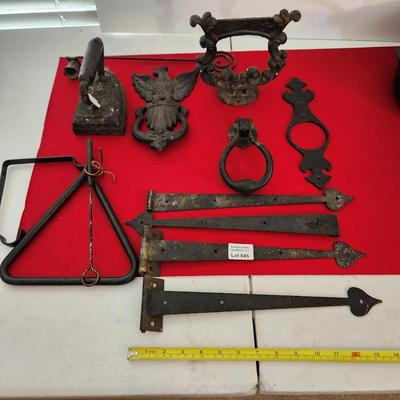 Vintage Lot Cast iron Boot Scraper , Iron, Eagle Door Knocker, Forged Dinner Bell