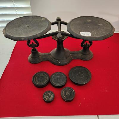 Antique Balance Scale with Weights