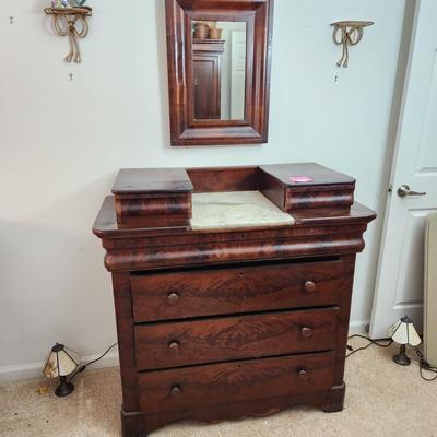 Antique Victorian Dresser w Marble Top & Mirror 44x21x44