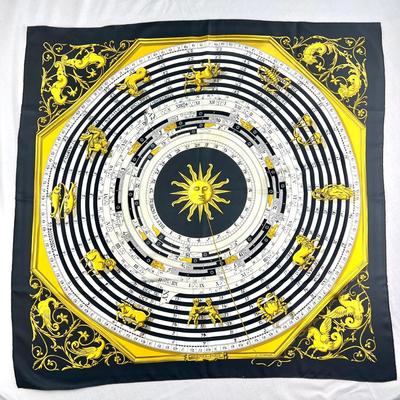 132 Authentic HERMÃˆS Carre 90 Silk Scarf Astrologie - A Dies Et Here by FranÃ§oise FaÃ§onnet 1963