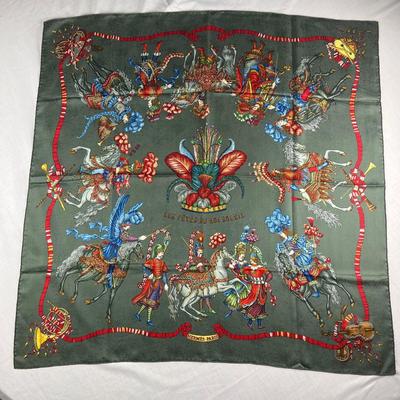 134 Authentic HERMÃˆS Carre 90 Silk Scarf Les Fetes Du Roi Soleil by Michel Duchene 1995