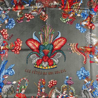 134 Authentic HERMÃˆS Carre 90 Silk Scarf Les Fetes Du Roi Soleil by Michel Duchene 1995