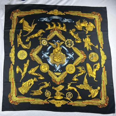 136 Authentic HERMÃˆS Carre 90 Silk Scarf Les Parures Du Vent by Joachim Metz 1991 Reissued in 1998