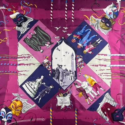 140 Authentic HERMÃˆS Carre 90 Silk Scarf Carnaval de Venist by Hubert de Watrigant 1993