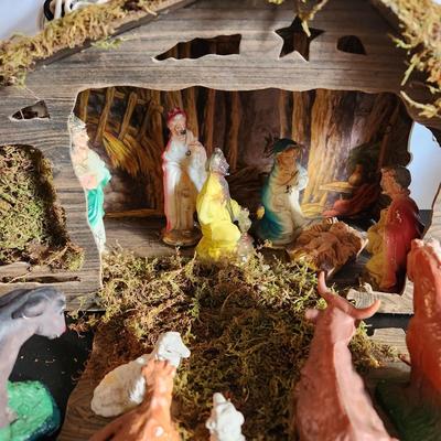 Vintage Nativity set with light