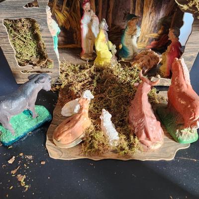 Vintage Nativity set with light