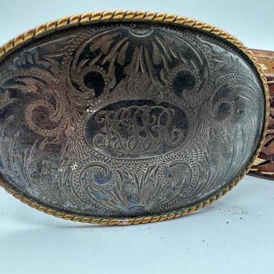 Sterling Silver Belt Buckle w/ Leather Belt