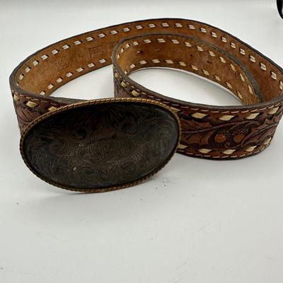 Sterling Silver Belt Buckle w/ Leather Belt