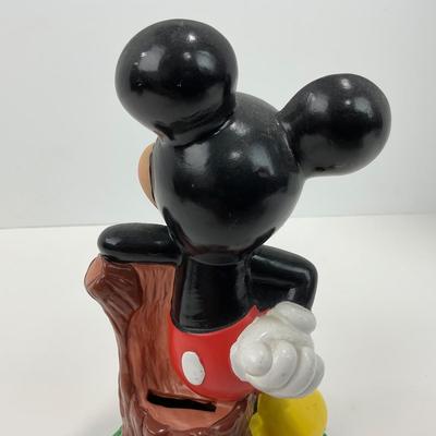 -180- TOY | 1994 Disney Mickey Mouse Leaning On Tree Stump Piggy Bank