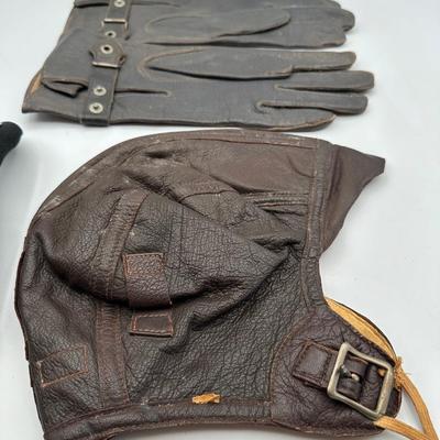 WW2 Leather Flight Helmet, Gloves & Goggles