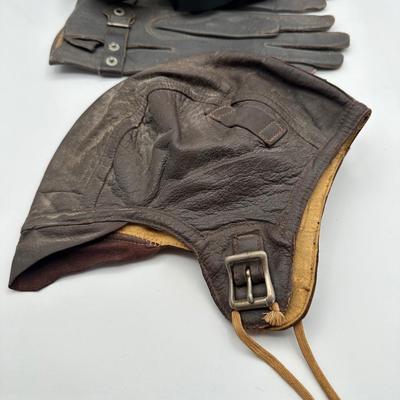 WW2 Leather Flight Helmet, Gloves & Goggles