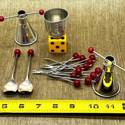 LOT 11 - Bakelite Barware Lot - Jiggers Picks Spoons
