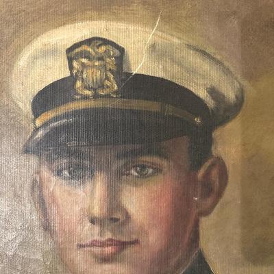 Antique Oil Canvas of Navy Soldier