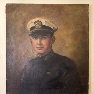 Antique Oil Canvas of Navy Soldier