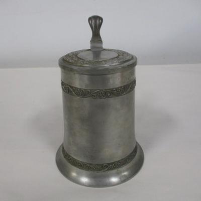 German Pewter Covered Stein With Angel Touch Mark Inside On Bottom