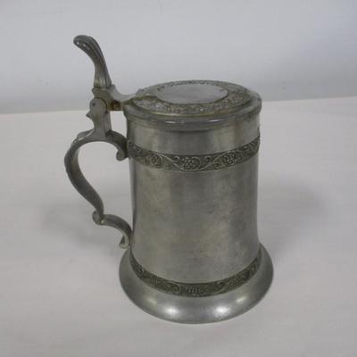 German Pewter Covered Stein With Angel Touch Mark Inside On Bottom