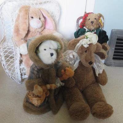 Teddybears and Rabbit Stuffed Animal Lot of 4 Animals and 2 Doll Chairs.