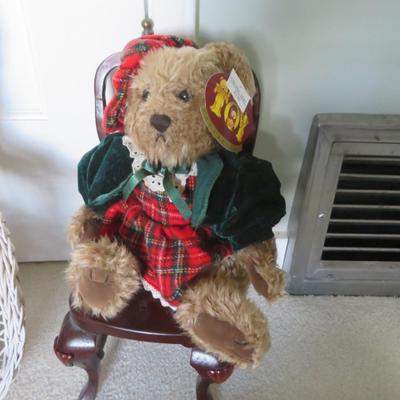 Teddybears and Rabbit Stuffed Animal Lot of 4 Animals and 2 Doll Chairs.