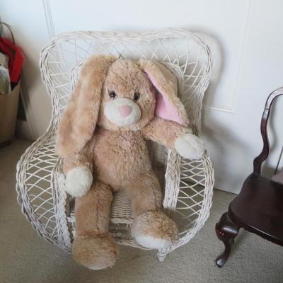 Teddybears and Rabbit Stuffed Animal Lot of 4 Animals and 2 Doll Chairs.