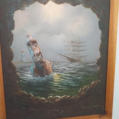 " The Schooner Arrival" by J. Thorfami. Original Oil on Canvas.