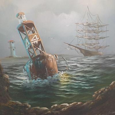 " The Schooner Arrival" by J. Thorfami. Original Oil on Canvas.