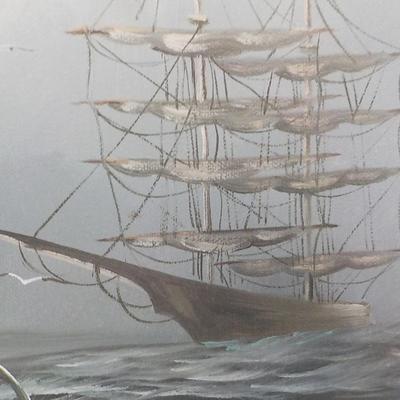 " The Schooner Arrival" by J. Thorfami. Original Oil on Canvas.