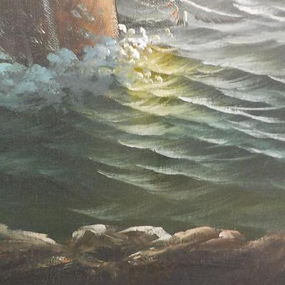 " The Schooner Arrival" by J. Thorfami. Original Oil on Canvas.