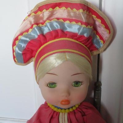 Vintage Moscow Russian Souvenir Doll Traditional Dress Blinking Eyes 1980s