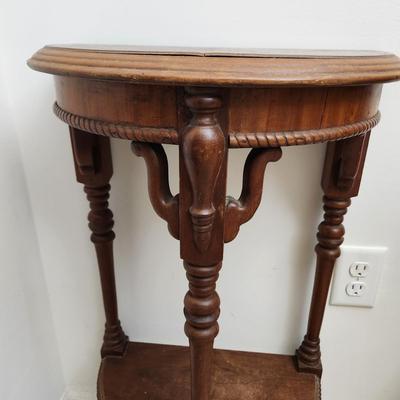 Small walnut half-round 2 tier console table