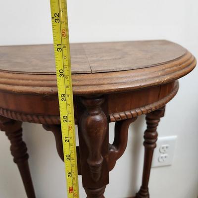 Small walnut half-round 2 tier console table