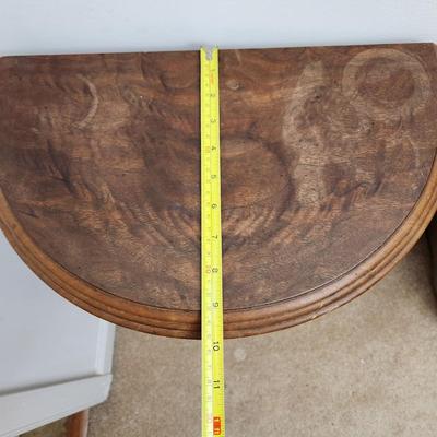 Small walnut half-round 2 tier console table