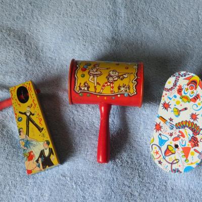 lot of 3 Vintage Noisemakers from the 1940's and 1950's