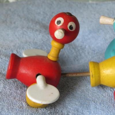 Vintage Fisher Price Wooden Ducks Pull Toy Mama Duck & 3 Babies Quacky Family Great Adventures Antiques Great Adventures Antiques