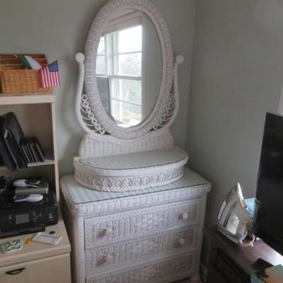 White Wicker Chest Of Drawers Dresser With Oval Mirror by Lexington