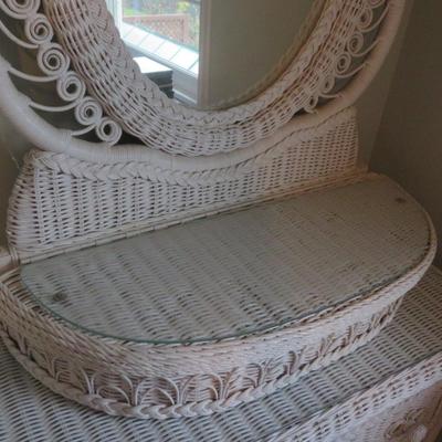 White Wicker Chest Of Drawers Dresser With Oval Mirror by Lexington