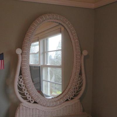 White Wicker Chest Of Drawers Dresser With Oval Mirror by Lexington