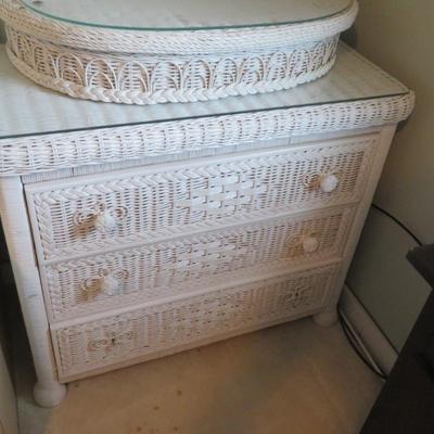 White Wicker Chest Of Drawers Dresser With Oval Mirror by Lexington